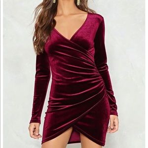 Wrap maroon velvet mini dress